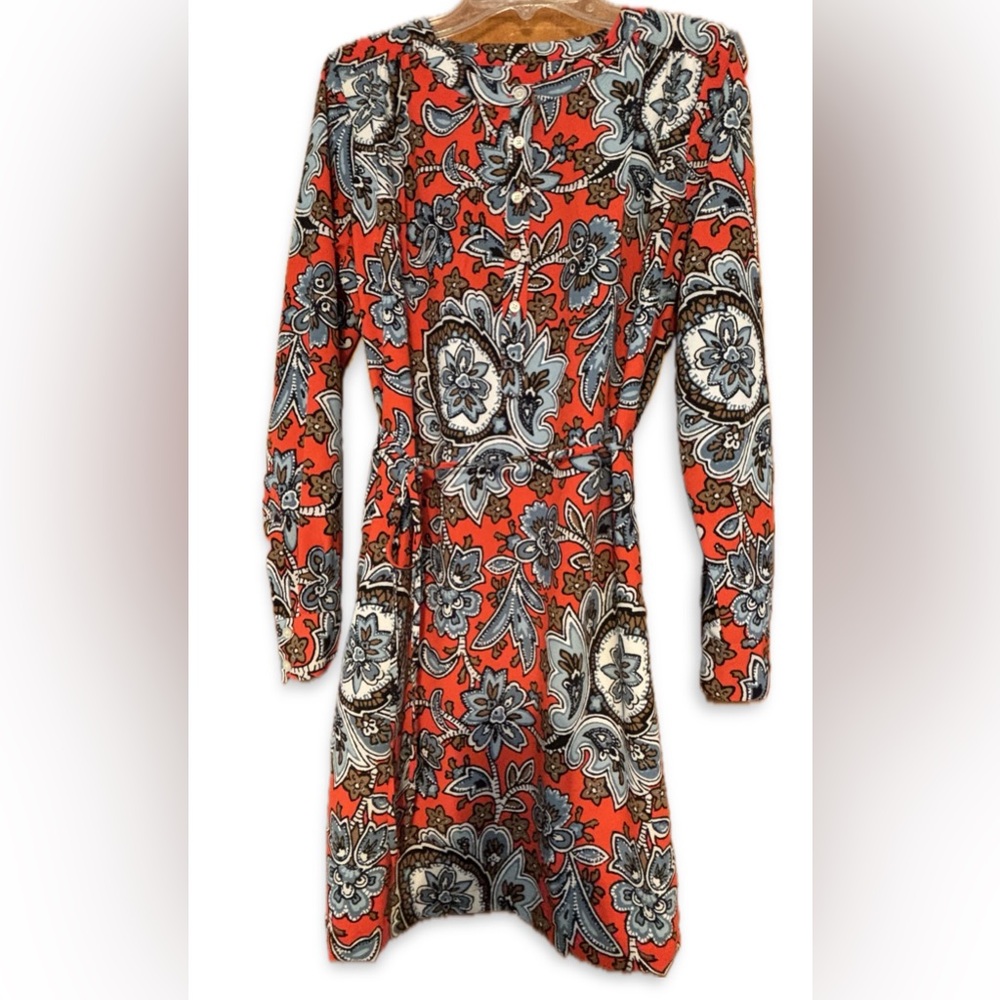 Loft Orange Floral Print Shirt Dress with Belt, size SP